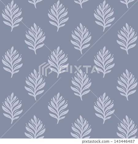 Botanical leaf branches seamless pattern on grey-blue background Botanical leaf branches seamless pattern on grey-blue background 143446487