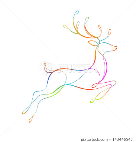A single-line multicolored deer. hand drawing. Not AI. Vector illustration A single-line multicolored deer. hand drawing. Not AI. Vector illustration 143446543