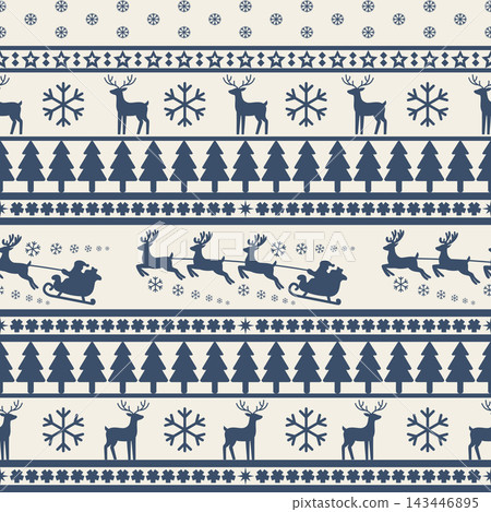 Christmas Nordic Winter Seamless Pattern with Reindeer and Snowflakes Christmas Nordic Winter Seamless Pattern with Reindeer and Snowflakes 143446895