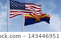 Flags of Arizona and United States waving in the wind on a clear day 143446951