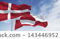 Flags of Greenland and Denmark waving in the wind 143446952