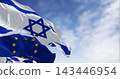Israel national flag waving in the wind with the European Union flag 143446954