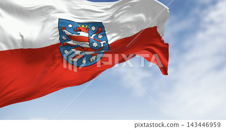 Close-up of Thuringia flag waving in the wind Close-up of Thuringia flag waving in the wind 143446959