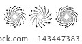 Halftone spiral circles with dot pattern rays forming radial vortex. Geometric swirl icon with concentric sunburst design and dynamic texture. 143447383