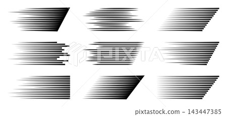 Dynamic speed lines create fast horizontal motion effect. Comic book manga pattern with sharp streaks. Black and white graphic design element for action scenes. Dynamic speed lines create fast horizontal motion effect. Comic book manga pattern with sharp streaks. Black and white graphic design element for action scenes. 143447385