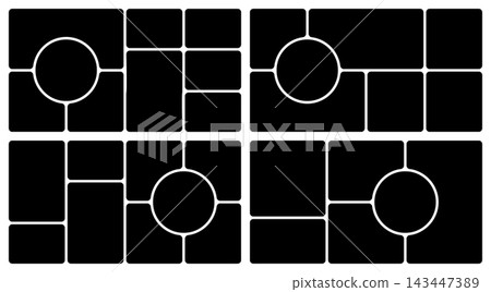 Photo collage template with bento grid layout. Mosaic frame design for creative moodboard composition and visual storytelling projects. Photo collage template with bento grid layout. Mosaic frame design for creative moodboard composition and visual storytelling projects. 143447389