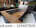 Modern Quiet Study Cafe Interior with Private Desks and Partitions 143447828