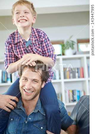 Home, son and dad in portrait with piggyback for bonding, playful and enjoying together on weekend. Happy family, father and child in house for support, caring and healthy connection with parent love Home, son and dad in portrait with piggyback for bonding, playful and enjoying together on weekend. Happy family, father and child in house for support, caring and healthy connection with parent love 143447995