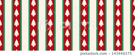Vertical candy cane striped seamless pattern with Christmas trees. Cheerful holiday design for gift wrap, banners or festive textile prints. Vertical candy cane striped seamless pattern with Christmas trees. Cheerful holiday design for gift wrap, banners or festive textile prints. 143448375