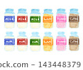 Hand-drawn, analog, watercolor, retro milk bottle illustration set, stylized milk bottle material. 143448379