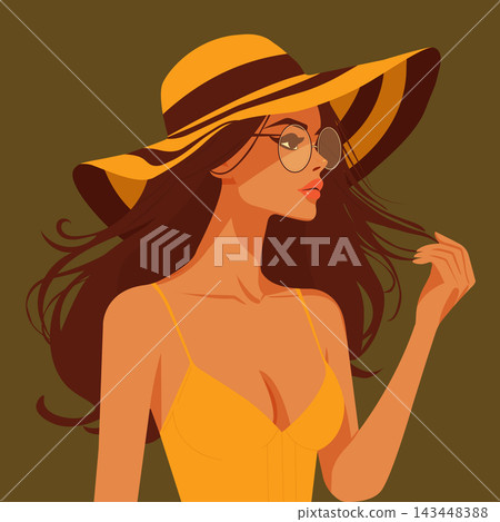 glamour female character design with wide brim summer hat glamour female character design with wide brim summer hat 143448388