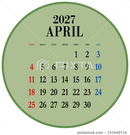 2027 年 4 月圓形日曆,從星期日開始,未標示日本公共假日。 2027 年 4 月圓形日曆,從星期日開始,未標示日本公共假日。 143448516