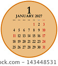 January 2027 circular calendar, Monday start. 143448531