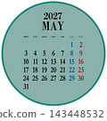 Circular calendar for May 2027, Monday start, no Japanese public holidays indicated. 143448532