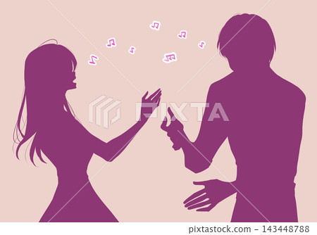 唱歌的男女、音符、剪影 唱歌的男女、音符、剪影 143448788