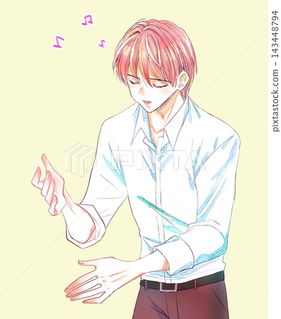 A man singing with a smile, musical notes A man singing with a smile, musical notes 143448794