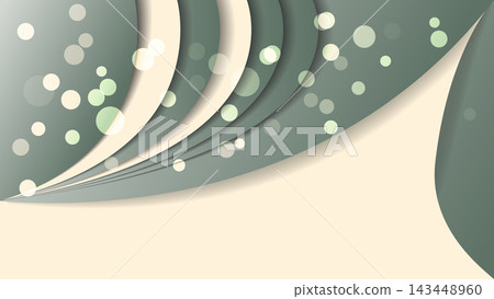 Elegant abstract background featuring layered green curved paper waves and glowing bokeh lights. Perfect for corporate presentations, business cards, covers, and promotional banners. 143448960