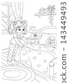 Girl making her bed independently in a cozy bedroom coloring page 143449493