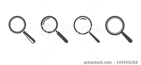 Magnifying glass vector icons, Search and zoom symbol, magnifying sign, detective magnifying glass icon, magnifying glass silhouette vectors. Magnifying glass vector icons, Search and zoom symbol, magnifying sign, detective magnifying glass icon, magnifying glass silhouette vectors. 143450268