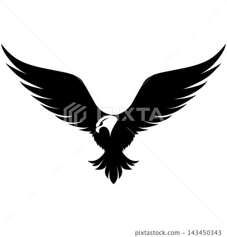 Black eagle silhouette with spread wings minimalist design Black eagle silhouette with spread wings minimalist design 143450343