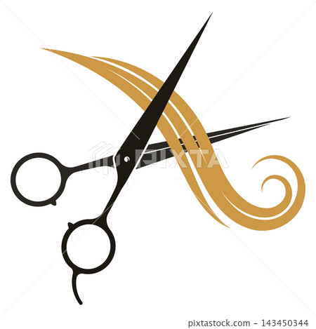 Hairdressing scissors and a beautiful, smooth lock of hair Hairdressing scissors and a beautiful, smooth lock of hair 143450344