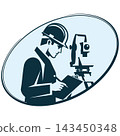 Symbol of a surveyor standing with a surveying instrument 143450348