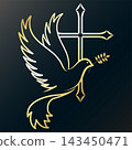 Dove of peace and golden Christian cross 143450471