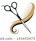 Elegant hairdressing scissors and a lock of hair 143450473
