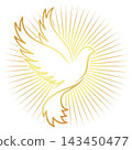 Symbol of the dove of peace and golden rays 143450477