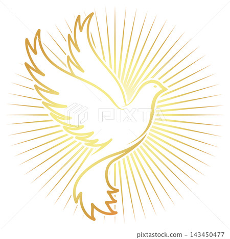 Symbol of the dove of peace and golden rays Symbol of the dove of peace and golden rays 143450477
