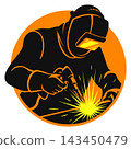 Welder in a mask and a shower of sparks 143450479