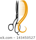Silhouette of hairstylist's scissors and a lock of hair 143450527
