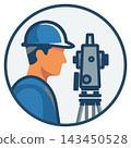 Simple icon of a surveyor in a hard hat with a surveying instrument 143450528