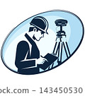 Surveyor wearing a hard hat stands with a surveying instrument 143450530