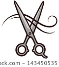 Symbol of hairdressing scissors and a smooth lock of hair 143450535