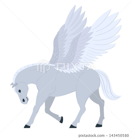 Graceful pegasus horse. Winged mythical horse in calm walking pose flat vector illustration. Magical graceful fairy tale creature Graceful pegasus horse. Winged mythical horse in calm walking pose flat vector illustration. Magical graceful fairy tale creature 143450580