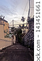 Scenic view of a cable-stayed bridge over the water from a steep stone staircase at sunset 143451661