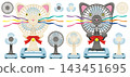 Retro cat-shaped fan illustration set 143451695