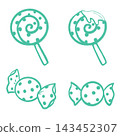 一組可愛的淺綠色糖果插圖 143452307