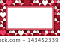Blank rectangular frame on abstract geometric hearts with red background modern retro style horizontal template. 143452339