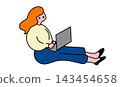 Flat vector illustration of a young woman sitting on the floor and using a laptop. 143454658