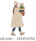 A woman walking with many presents in her arms 143454702