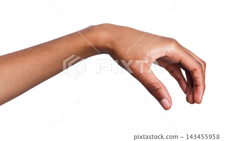 Black female hand grab or take some items on white isolated background, cutout, copy space 143455958