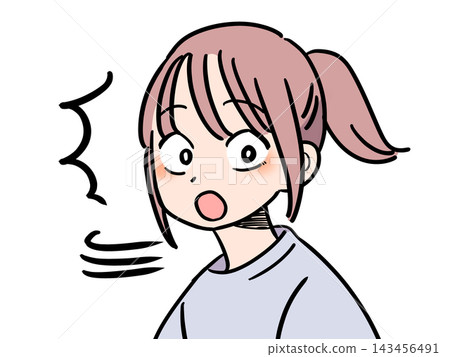 An illustration of a young woman who looks back in surprise. 143456491