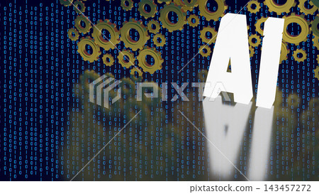 Artificial Intelligence with Mechanical Gears and Binary Code 3d render. Artificial Intelligence with Mechanical Gears and Binary Code 3d render. 143457272