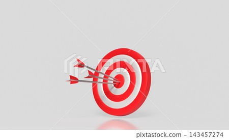 Three Arrows Hitting Red Bullseye Target 3d render. Three Arrows Hitting Red Bullseye Target 3d render. 143457274