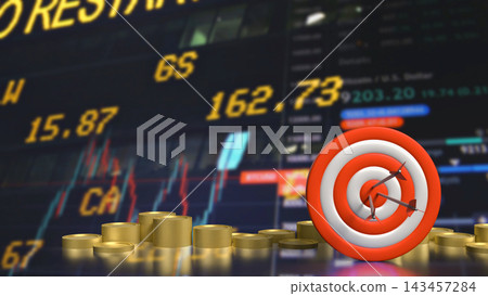 Financial Target Success With Gold Coins 3d render. Financial Target Success With Gold Coins 3d render. 143457284