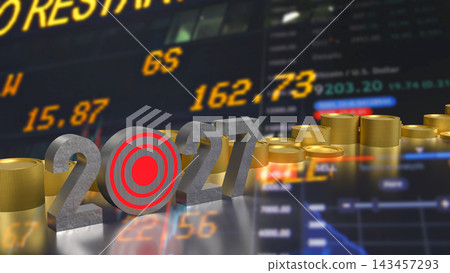 Financial Goals for 2027 with a Bullseye and Gold Coins 3d render. Financial Goals for 2027 with a Bullseye and Gold Coins 3d render. 143457293