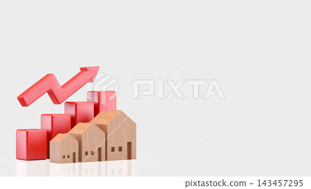 Rising Real Estate Market with Wooden Houses and a Red Growth Chart 3d render. Rising Real Estate Market with Wooden Houses and a Red Growth Chart 3d render. 143457295