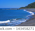 sunny coastline with blue sea and green hills 143458271
